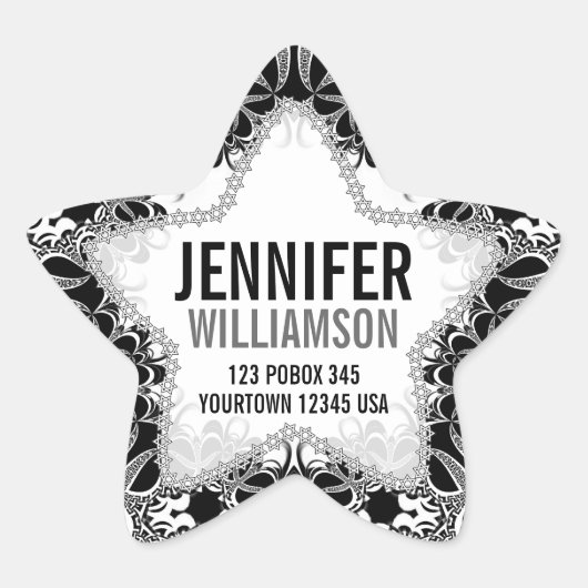Black White en Silver Custom Name Star-Stickers Ster Sticker (Voorkant)