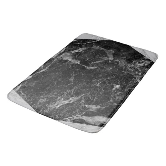 Black White en Silver Marble Modern Glam Trendy Badmat (Gekanteld)