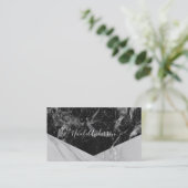 Black White en Silver Marble Modern Glam Trendy Visitekaartje (Staand voorkant)