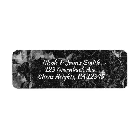 Black White en Silver Marble Modern Glam Weddensch Etiket (Voorkant)