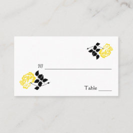 Black, White en Yellow Floral Place Cards Plaatskaartje