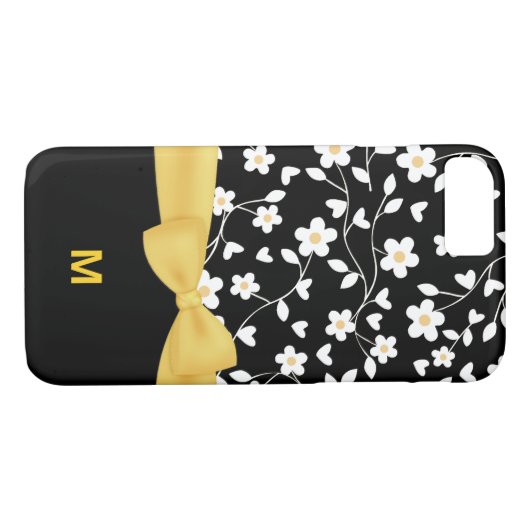 Black White en Yellow Flowers monogramed Case-Mate iPhone Case (Achterkant (Horizontaal))