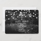 Black White Enchanted Forest Lights Sweet 16 Party Kaart (Voorkant)