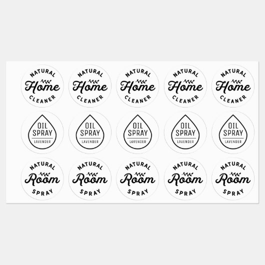 Black & White Essential Oil Spray Flessenetiketten Labels (Vel)