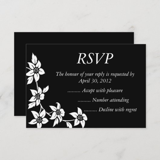 Black & White Event Reply, RSVP of Response Kaarte (Voorkant / Achterkant)