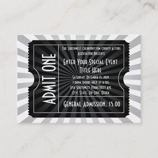 Black + White Event Ticket, Lg Visitekaartje Size (Voorkant)