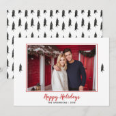 Black & White Evergreen Trees - kerstboom Feestdagenkaart (Voorkant / Achterkant)