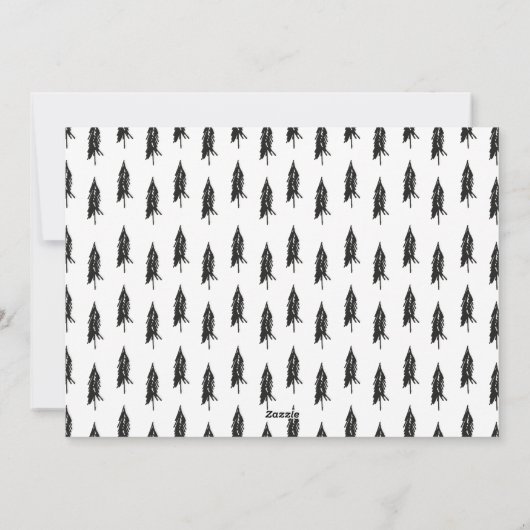 Black & White Evergreen Trees - kerstboom Feestdagenkaart (Achterkant)