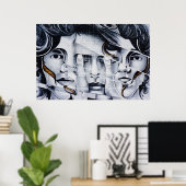 Black & White Faces Graffiti Street Art Afbeelding Poster (Thuiskantoor)