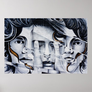 Black & White Faces Graffiti Street Art Afbeelding Poster