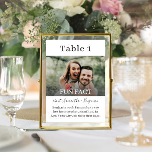 Black & White Facts Photo Wedding Table Kaart
