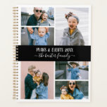Black White Family Photo Collage Planner<br><div class="desc">Stijlvolle planner die u kunt personaliseren met zes van uw eigen foto's in een minimalistische fotocollage. Pas verder met jouw naam of familienaam in witte kalligrafieleningen aan. Op de achterzijde ziet u een patroon van zwarte en witte strepen.</div>