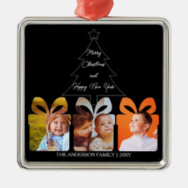 Black White Family Photo Minimalist Christmas Tree Metalen Ornament