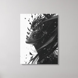 Black & White Fantasy Woman Portrait – Elegant Abs Canvas Afdruk