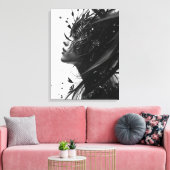Black & White Fantasy Woman Portrait – Elegant Abs Canvas Afdruk (Insitu (Woonkamer))