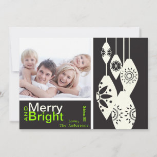 Black White Farmhouse Merry Bright Family Foto Feestdagenkaart