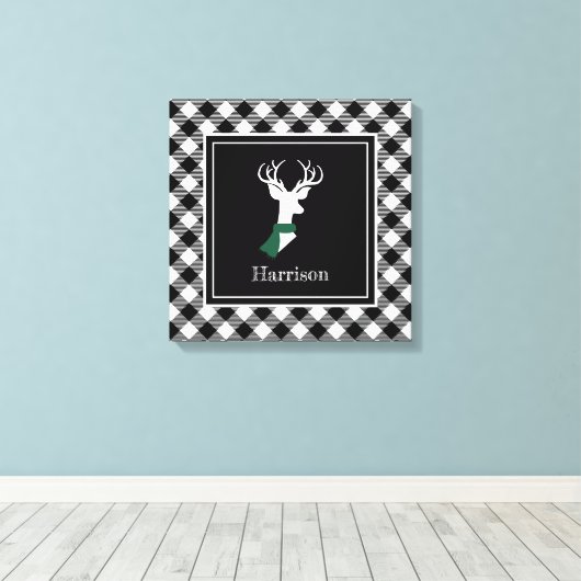 Black White Farmhouse Pset Chic Deer Canvas Afdruk (Insitu (Houten vloer))