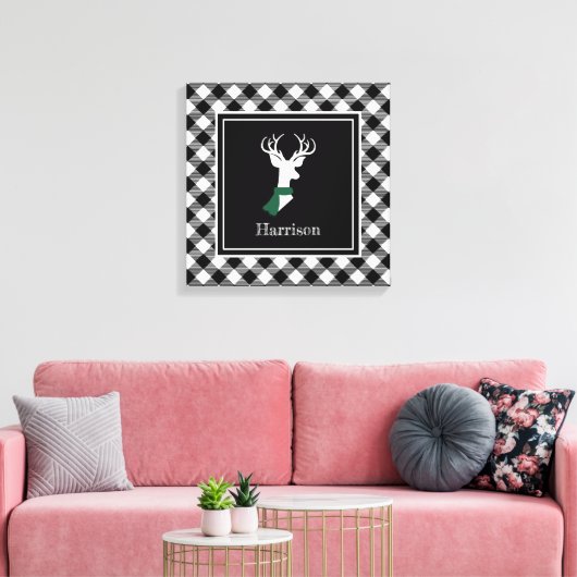 Black White Farmhouse Pset Chic Deer Canvas Afdruk (Insitu (Woonkamer))