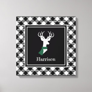 Black White Farmhouse Pset Chic Deer Canvas Afdruk