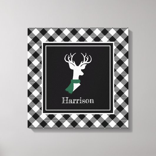 Black White Farmhouse Pset Chic Deer Canvas Afdruk (Voorkant)