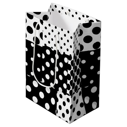 Black White Fashion Polka Dots Style Design  Medium Cadeauzakje (Voorkant Gekanteld)