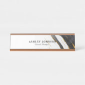 Black White Faux Gold Foil Marble Aangepast Bureau Naambordje (Voorkant)