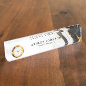 Black White Faux Gold Foil Marble Aangepast Naambordje (Zijkant)