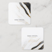Black White Faux Gold Foil marmer Vierkante Visitekaartje (Voorkant / Achterkant)