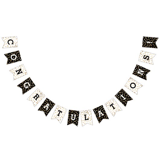 Black White Faux Gold Glitter-Stippen gefeliciteer Vlaggetjes (Alle)