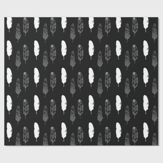 Black White Feathers Cadeaupapier (Vlak)