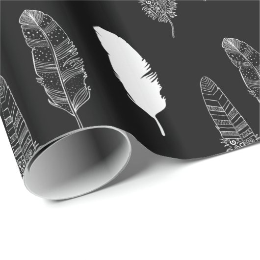 Black White Feathers Cadeaupapier (Rol Hoek)