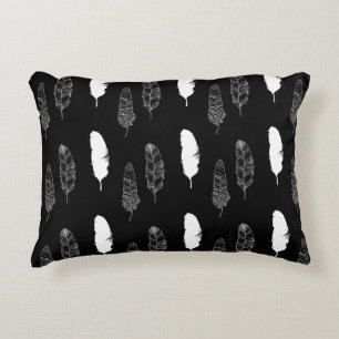 Black White Feathers Decoratief Kussen