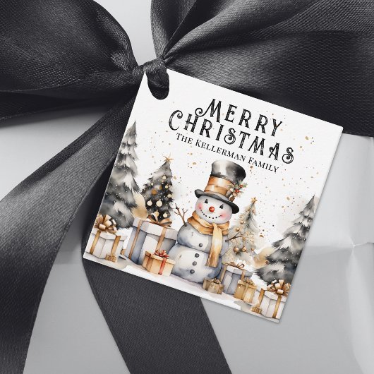 Black White Feestelijke Winter Vrolijke Kerstmis Bedankjes Labels