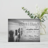 Black White Fence Post Rustic Wedding Invitations Kaart (Staand voorkant)