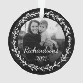 Black White Festive Leaf Lijst Family White Foto Ornament (achterkant)