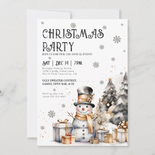 Black White Festive Winter Christmas Party Kaart (Voorkant)