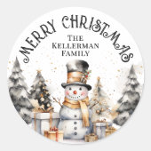 Black White Festive Winter Merry Christmas Ronde Sticker (Voorkant)