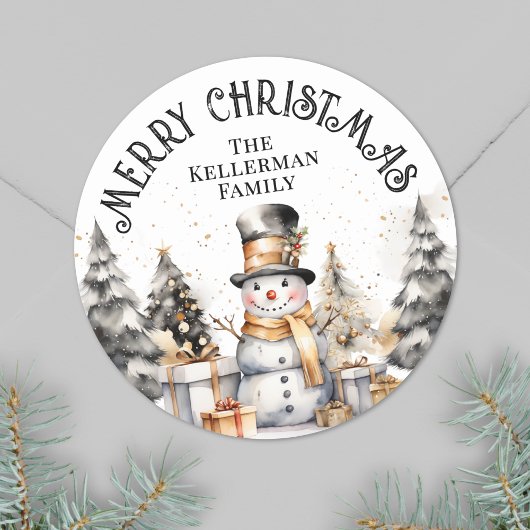 Black White Festive Winter Merry Christmas Ronde Sticker