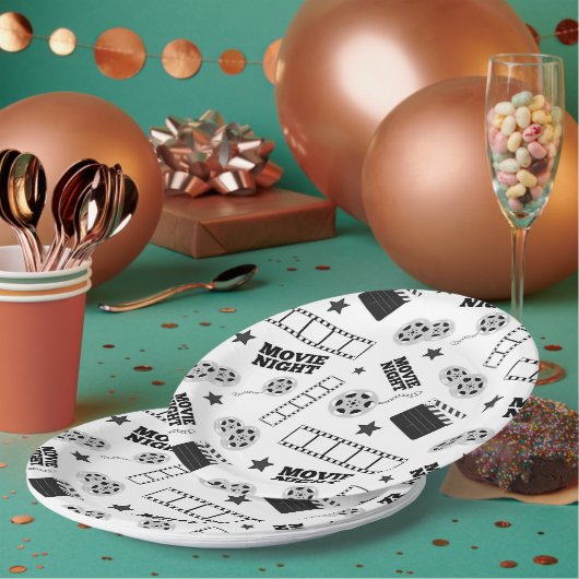 Black white film night party papieren bordje (Multi)