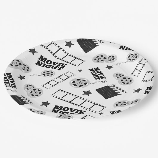 Black white film night party papieren bordje (Gekanteld)