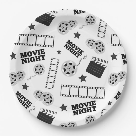 Black white film night party papieren bordje (Voorkant)