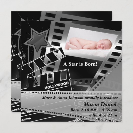 Black White filmster wordt geboren Aankondiging (Voorkant / Achterkant)