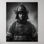 Black & White Firefighter Hero Fireman Tribute Poster (Voorkant)