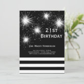 Black & White Fireworks 21st Birthday Invitation Kaart (Staand voorkant)