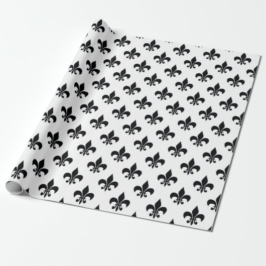 Black White Fleur-de-lis Cadeaupapier (Uitgerold)