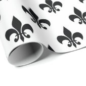 Black White Fleur-de-lis Cadeaupapier (Rol Hoek)