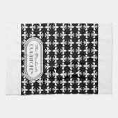 Black | White Fleur de Lis Monogram Pattern Theedoek (Horizontaal)