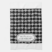 Black | White Fleur de Lis Monogram Pattern Theedoek (Verticaal)