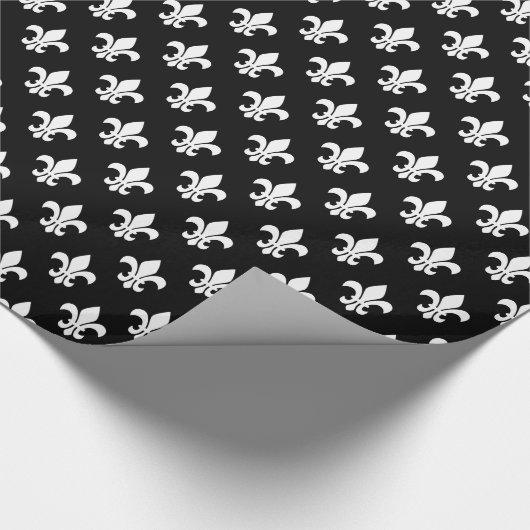 Black White Fleur de Lis Pattern Cadeaupapier (Hoek)