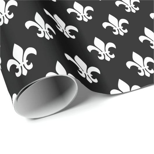Black White Fleur de Lis Pattern Cadeaupapier (Rol Hoek)